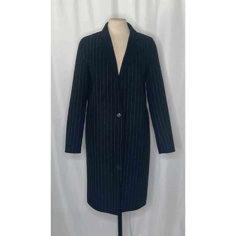 SANDRO Paris Felted Wool Long Coat Black Gray Pinstripe Stripe Size 1 / US 4 - Picture 3 of 15